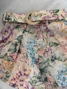 Zimmermann Floral Linen Blend High-Waist Shorts in Cream, Purple, Blue, Green